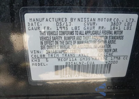 2013 Nissan Sentra Fe+ Sv из США, поврежденный, VIN 3N1AB7AP9DL733078